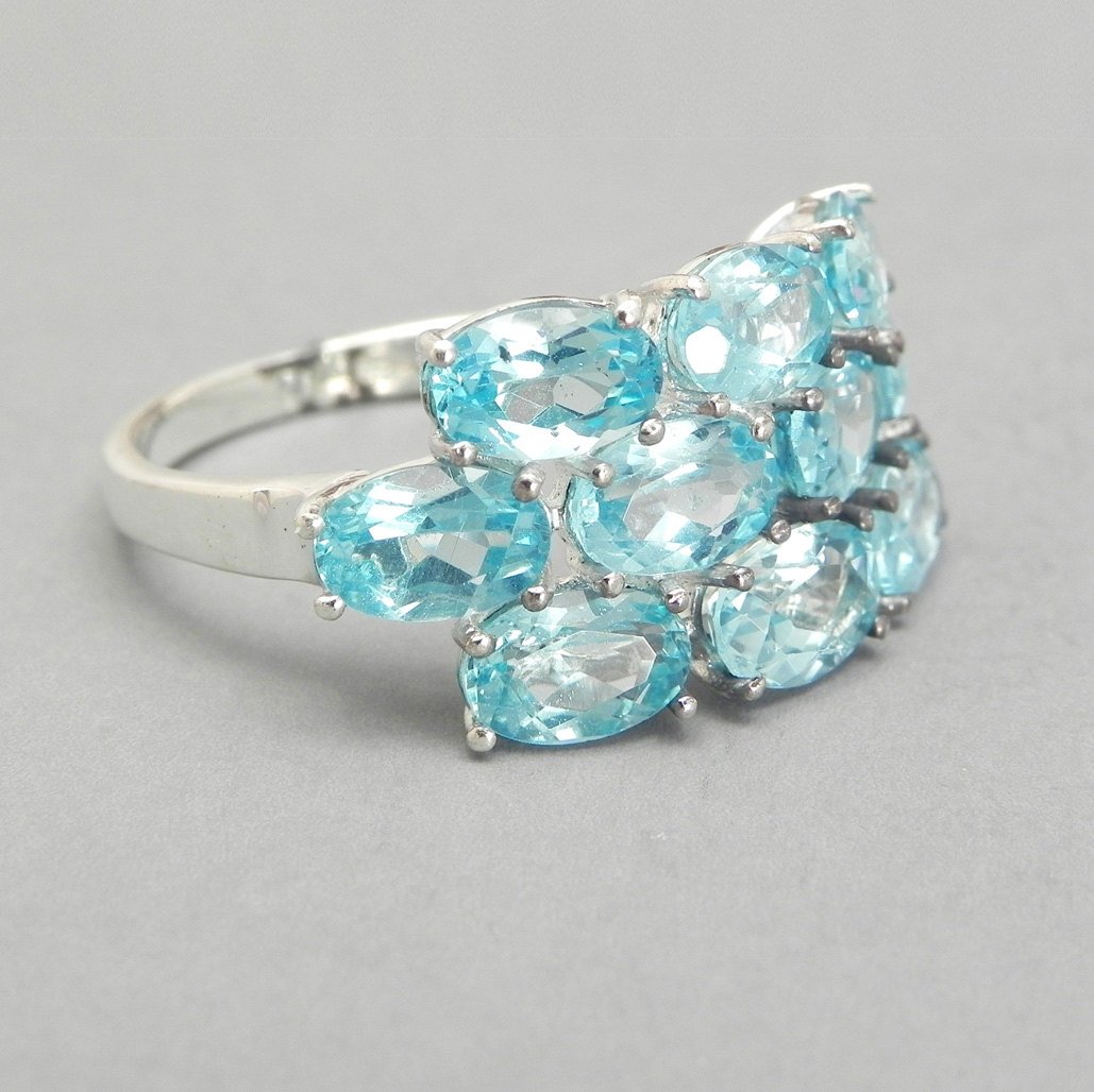 925 Sterling Silver Ring Set With Blue Topaz, Oval Shaped ...